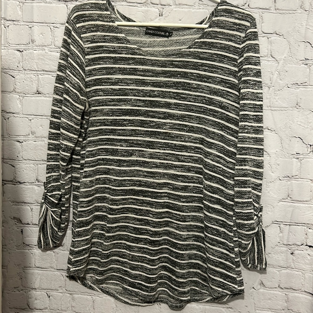CANDY couture 3/4 sleeves striped sweater- XL